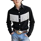 Spring&Gege Western Boys' Button-Down Shirts Long Sleeve, Pearl Snap Shirt with Fringe (5-14 Years)