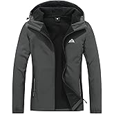 MOERDENG Women's Waterproof Softshell Jacket with Hood Fleece Lined Winter Jacket Insulated Windbreaker Hiking Jacket