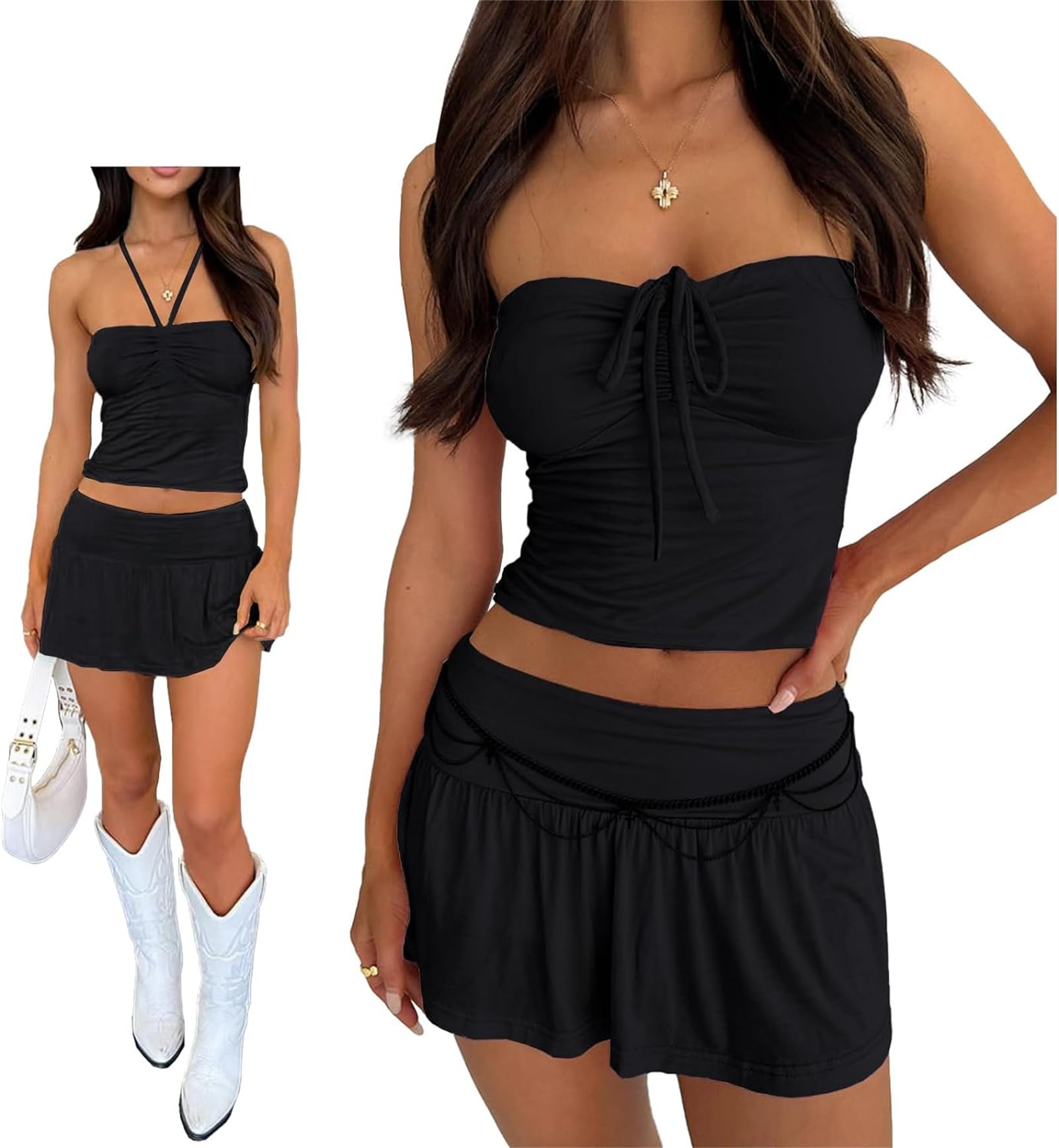 Photo 1 of *skirt only* Women Low Rise Ruffle Mini Skirts Sets Y2k Outfits Black