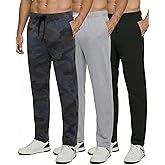 Real Essentials 3 Pack: Men's Tech Fleece Athletic Casual Open Bottom Sweatpants with Pockets (Available in Big & Tall)