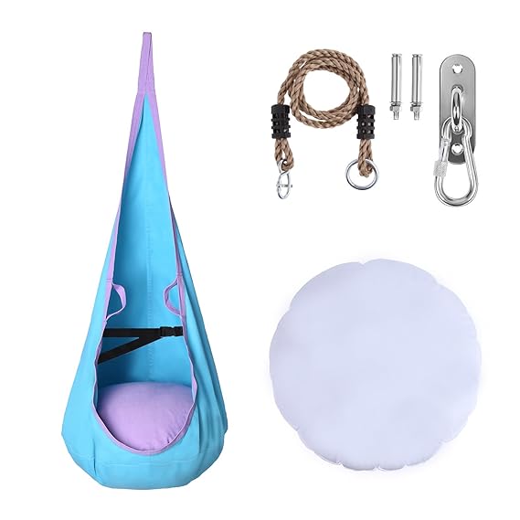 BHY Hängehöhle Kinder Hängematten, Outdoor Hängesitz mit Sitzkissen als Indoor Schaukel, inkl. Aufblasbarem Kissen für Kinder