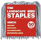 TiTifield U Shape Garden Stakes 50 Packs 4 Inch 11 Gauge Irrigation Tubing Stakes, Heavy Duty Galvanized Landscape Staples for Tube, Lawns, Landscape Fabrics,Irrigation Hose and Weed Barriers