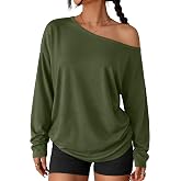 Trendy Queen Womens Off The Shoulder Oversized Tops | Long Sleeve Tshirts,Workout Gym Tops,Fall Outfits,Asymmetrical,Plus Size,Going Out Fashion Clothes,Sexy Blouse