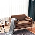 Karl home Mid-Century Club Chair 38.2" Living Room Sofa Oversized Bronzing Cloth Upholstered Accent Chair with Metal Legs for Living Room, Bedroom, Balcony, Apartment, Office, Brown