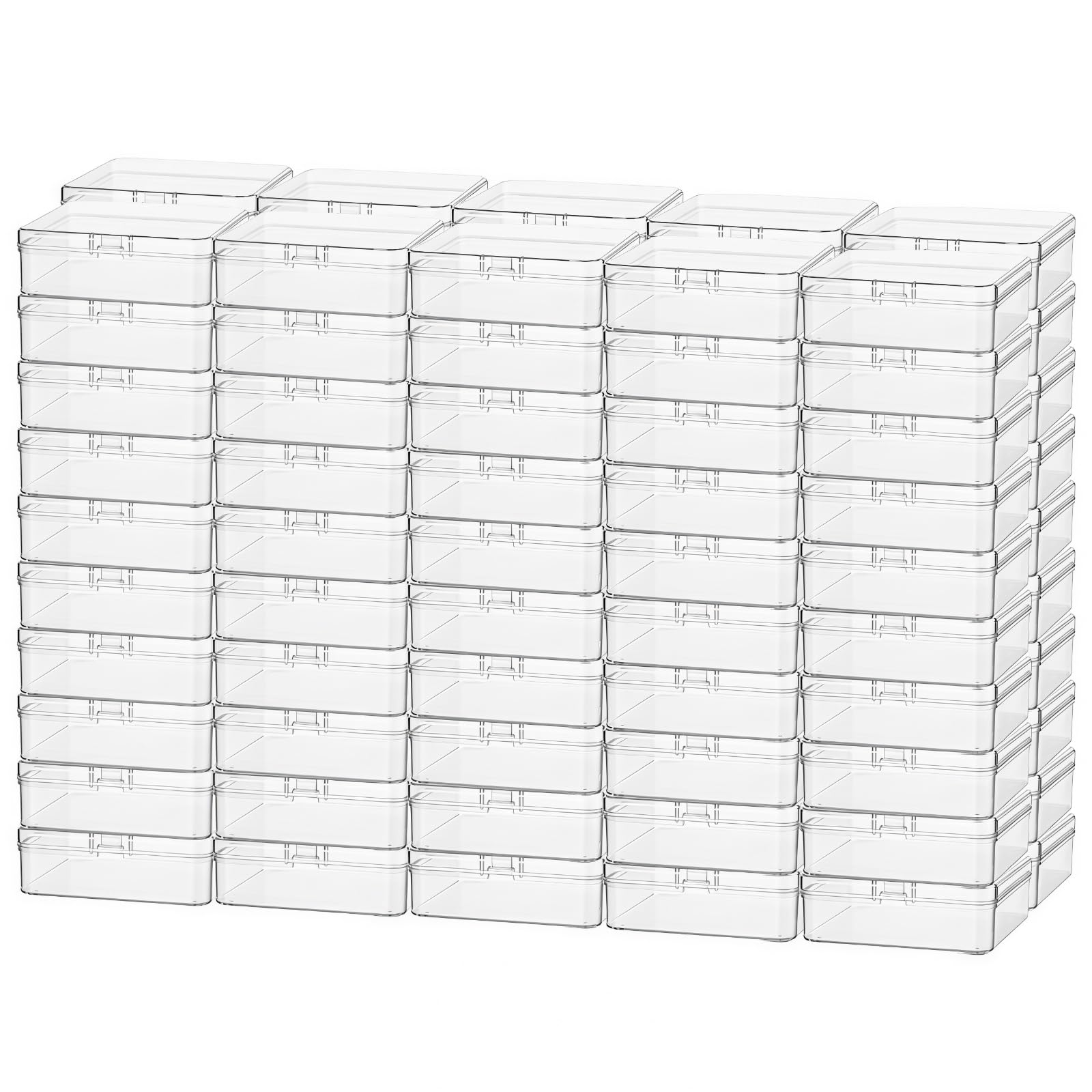 Goodma 100 Pieces Square Empty Mini Clear Plastic Organizer Storage Box Containers with Hinged Lids for Small Items and Other Craft Projects (55 x 55 x 20 mm)