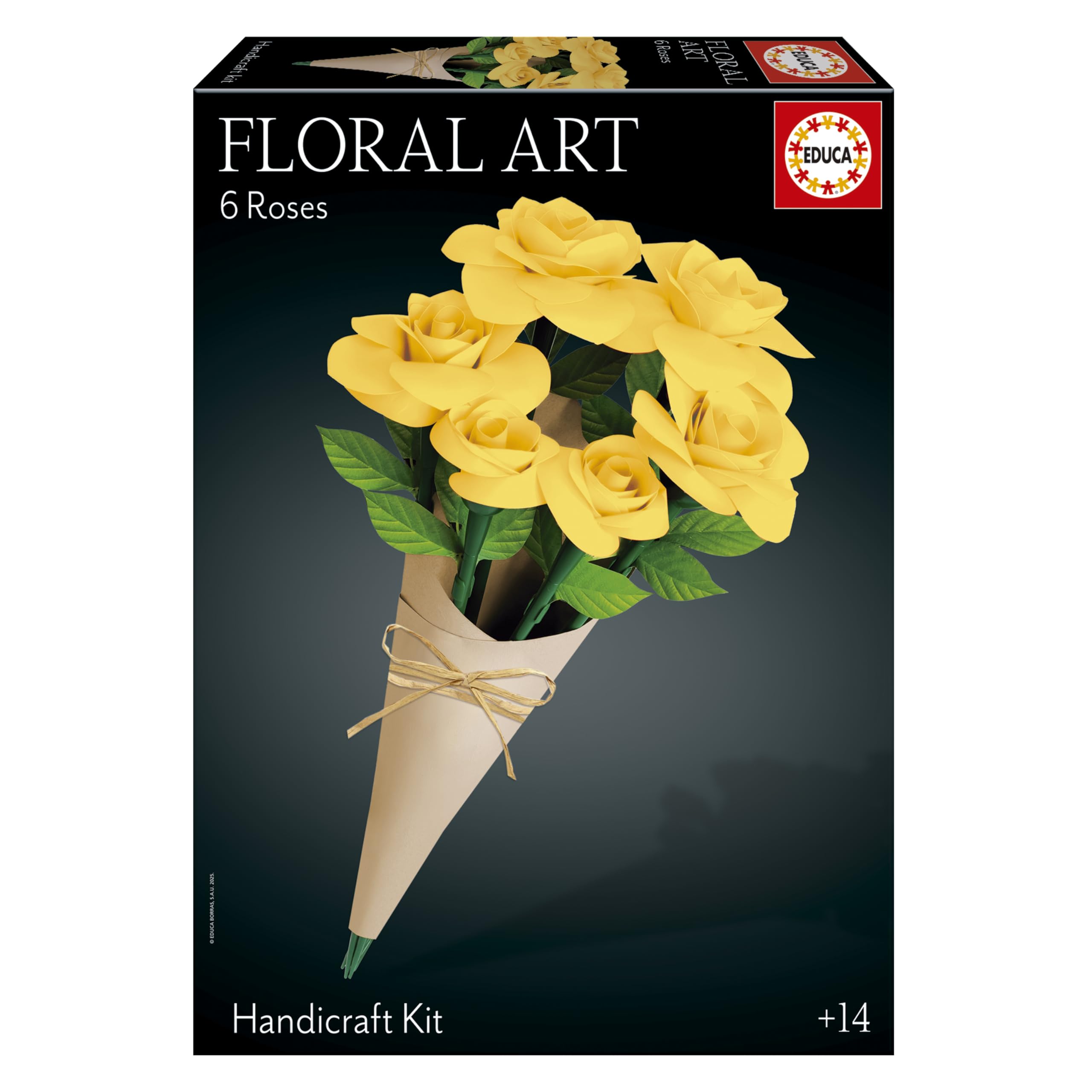 Educa - Yellow Rose Bouquet | Floral Art | Craft Set for Making 12 Paper Roses Without Glue or Scissors | Flowers and Roses | Valentine's Day Gifts | from 14 Years (20422)