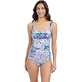 Profile by Gottex Womens Paisley Print Round Neck U Wire Shirring Tankini with Soft Cups and Adjustable Straps Swim Essential