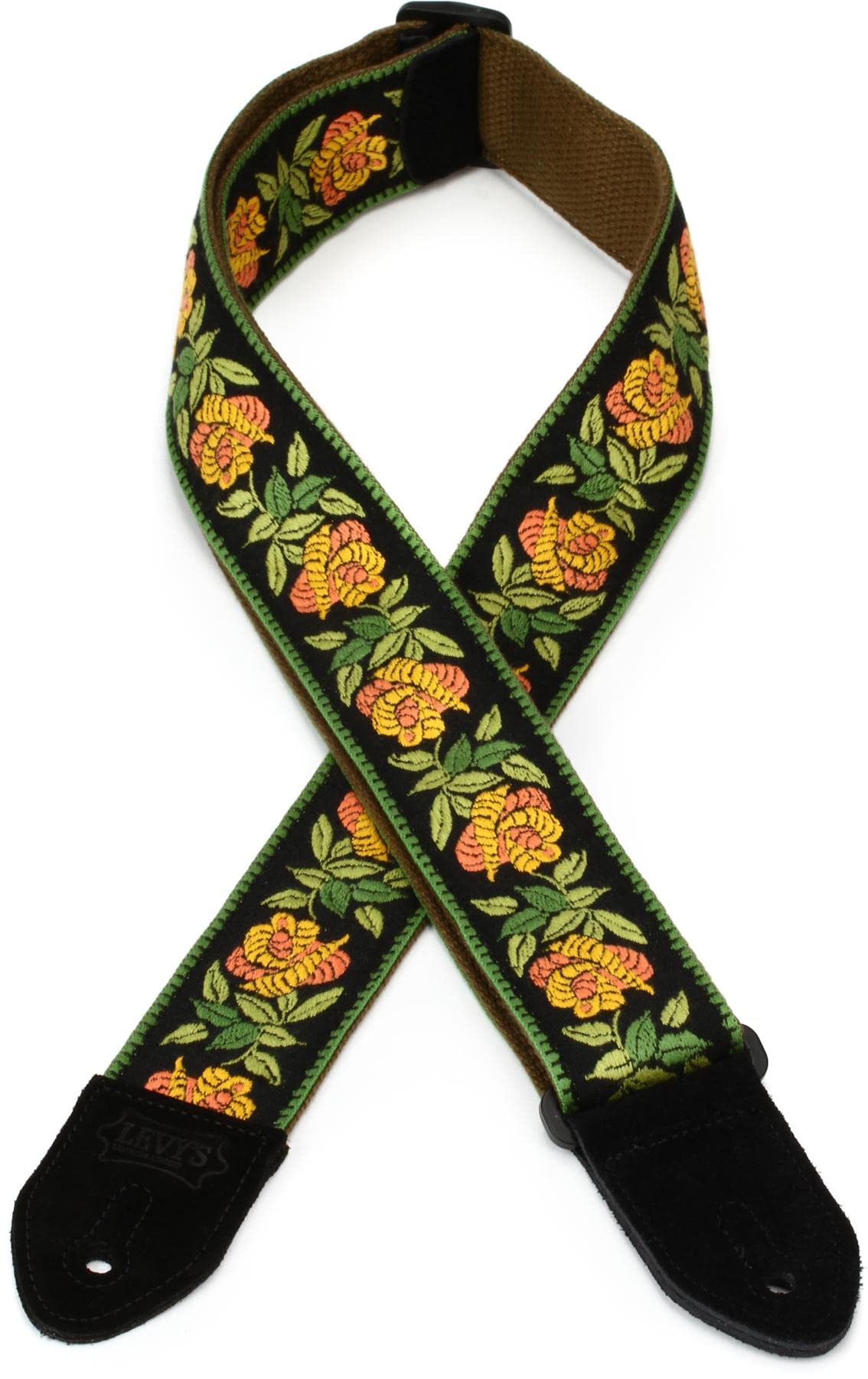 Levy's Leathers 2" Fabric Guitar Strap Rosa Design Yellow, Gold, Green, and Black (MC8JQ-004, Rosa - Yellow