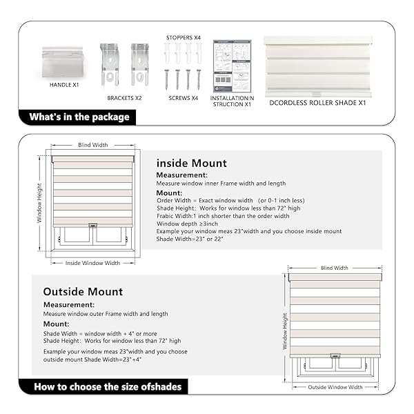 AOSKY CORDLESS ZEBRA BLINDS FOR WINDOWS PULL DOWN ROLLER WINDOW SHADES DUAL LAYER LIGHT FILTERING PRIVACY FOR DAY AND NIGHT, FREE-STOP DOOR SHADES FOR HOME EASY TO INSTALL (26″ W X 72″ H, BEIGE)