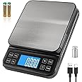 BOMATA Large Kitchen Scale with 0.1g/0.001oz High Precision, 5kg/11lb Bakery Scale with% Percentage Function, USB Rechargeable, Full-View Angle LCD with Backlight, Stainless Steel Pan