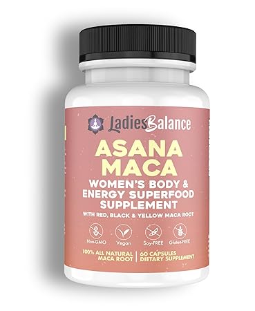 Asana Maca Organic Maca Root Made for Women ~ by LadiesBalance Black, Red & Yellow