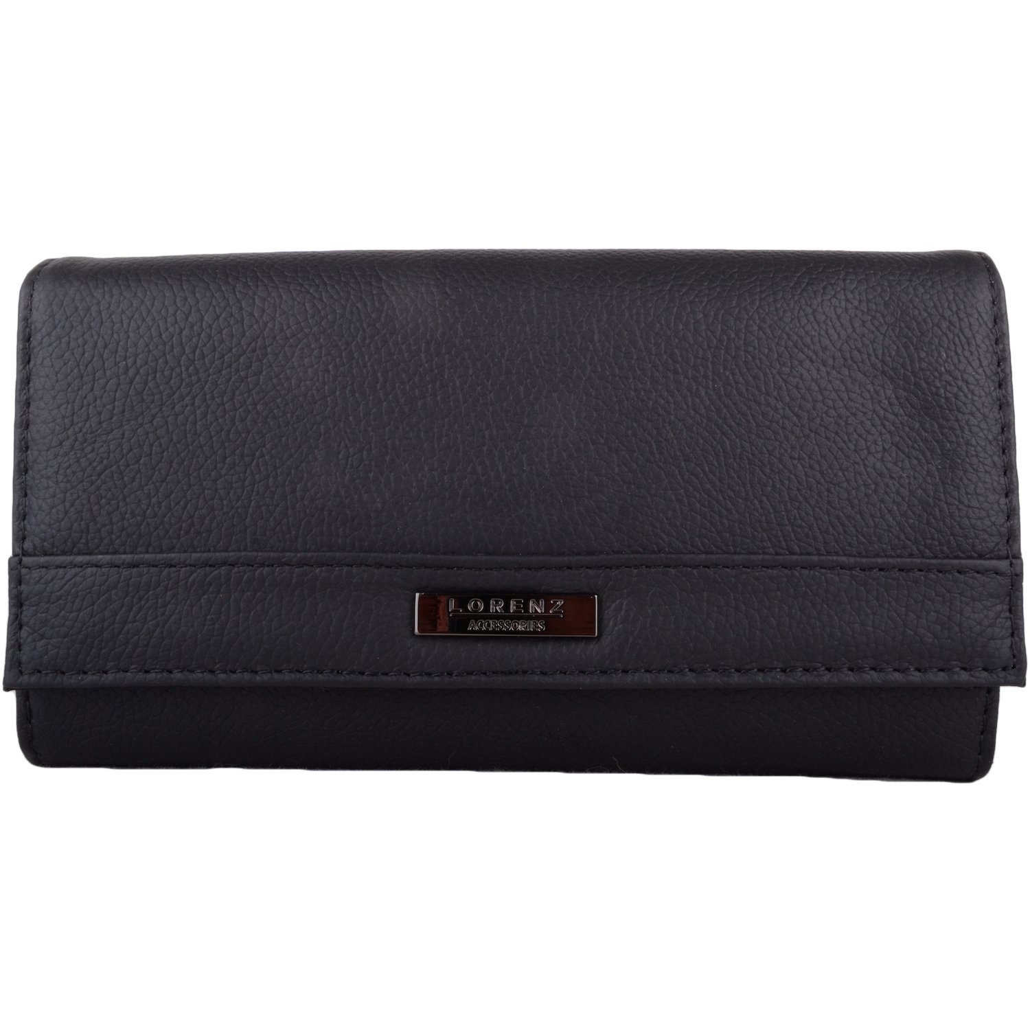 Womens Large Leather Bi-Fold Money / Coin Holder / Purse with Mulitple Pockets - Black