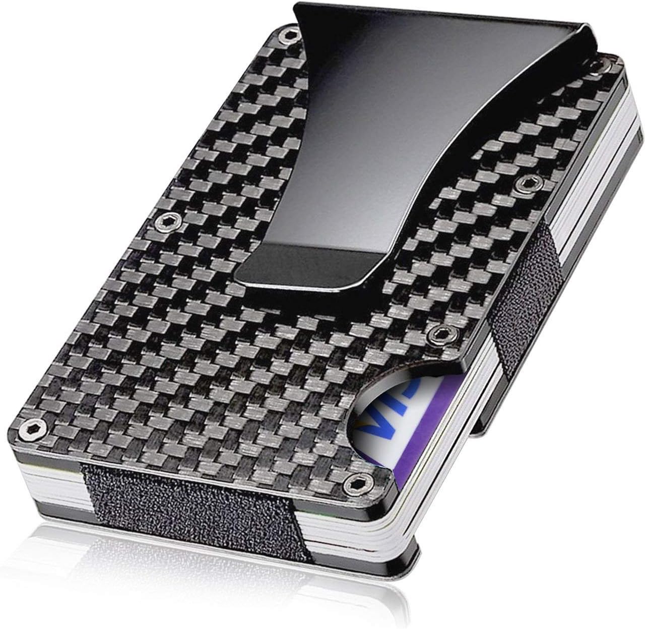 NovadealCarbon Fiber RFID Blocking Money Cash Clip Credit Card Holder Wallet