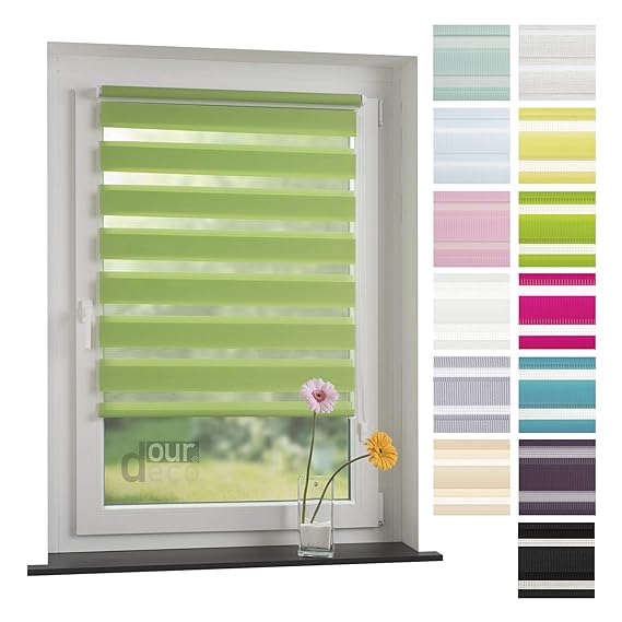 ourdeco® Doppel-Rollo, Duo-Rollo / 90 x 160 cm Apple Green/lichtdurchlässig, Blickdicht/Klemmen=Montage ohne Bohren=Smartfix=