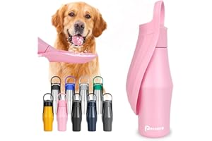 Persure 27 OZ Dog Water Bottle Portable Stainless Steel Convenient Pet Water Dispenser, Leak Proof Puppy Travel Water Bowl for Dog Outdoor Walking, Hiking, Perfect Size for All Dog Breeds, Pink