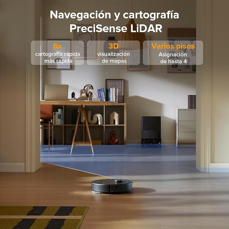 roborock QV 35A set Robot Vacuum Cleaner, sucção de 8000Pa, duas esfregonas rotativas de elevação, escovas anti-emaranhado, tecnologia reativa para evitar obstáculos, navegação e mapeamento, Preto