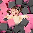 TAYUQEE Foam Pit Cubes, 24 PCS 5 Inches Gymnastics Foam Blocks Trampoline Blocks, Multi-Sport Protective Padding for Gymnastics, Trampoline, Parkour, Skate Parks & BMX - Dark Grey & Pink
