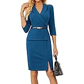 GRACE KARIN Women's Bodycon Work Dress 3/4 Sleeve Church Teacher Business Office Wear to Work Sheath Suit Dresses with Belt