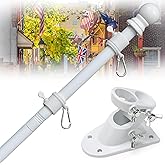 cogardenshower Flag Pole for Outside House - 5ft Heavy Duty Stainless Steel Flagpole Kit with Metal Holder Bracket, Tangle Free Weatherproof for Outdoor Porch Garage Fence -White