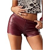 Milumia Women's Sexy Faux Pu Leather Micro Mini Shorts Elastic Low Waist Skinny Rave Party Hot Pants
