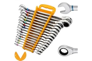 GRENPRO Ratcheting Wrench Set Metric And Standard, Combination Wrench Kit Holders Organizers For Mechanics Tool With Color Ring Gauge, 17PCS Large Big 8-24mm Long Box Open End Ratchet Wrenches Sets