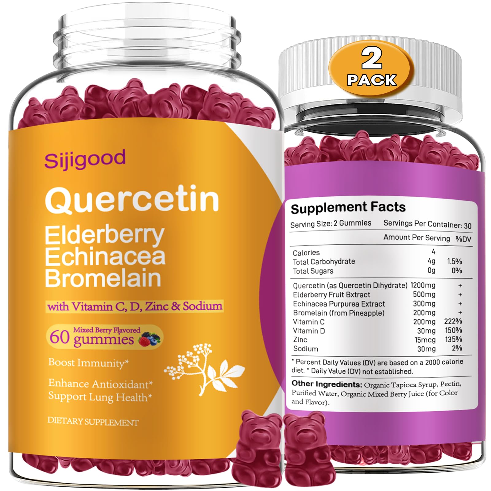 Quercetin Elderberry Echinacea Bromelain Gummies (Mixed Berry)