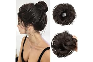 CJL HAIR 2PCs Small Cute Messy Bun Hair Piece for Thin Hair Women Mini Synthetic Curly Bun Scrunchies Updo Hairpieces Dark Brown