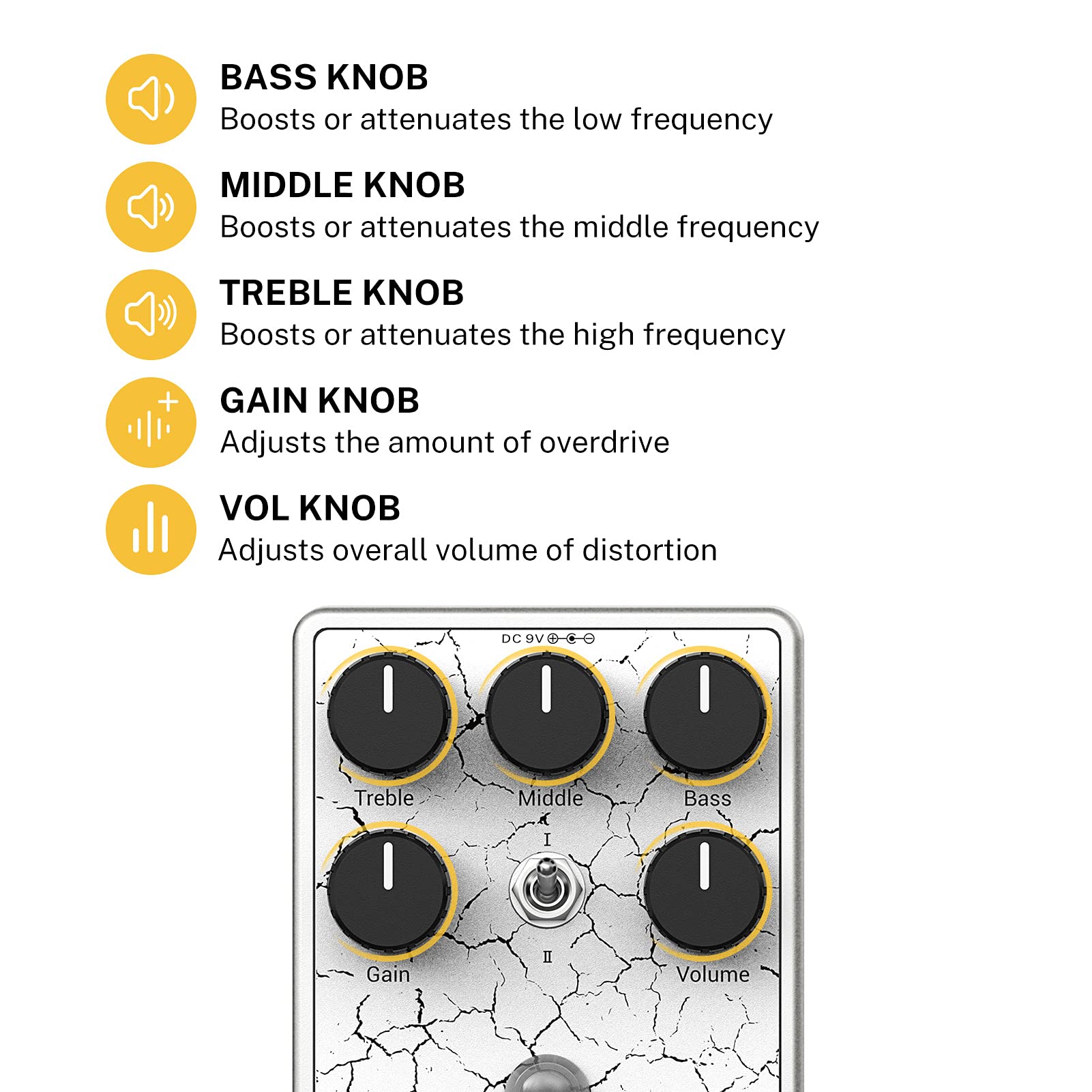 Donner Guitar Distortion Pedal, Dark Horizon Crunch Distortion Classic British Distortion Effect with 3-Band EQ True Bypass