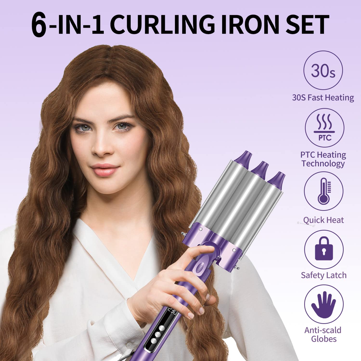Curling Iron Set 5 In 1,Curling Wand Set With Thermal Brush,Interchangeable Curling - View #2