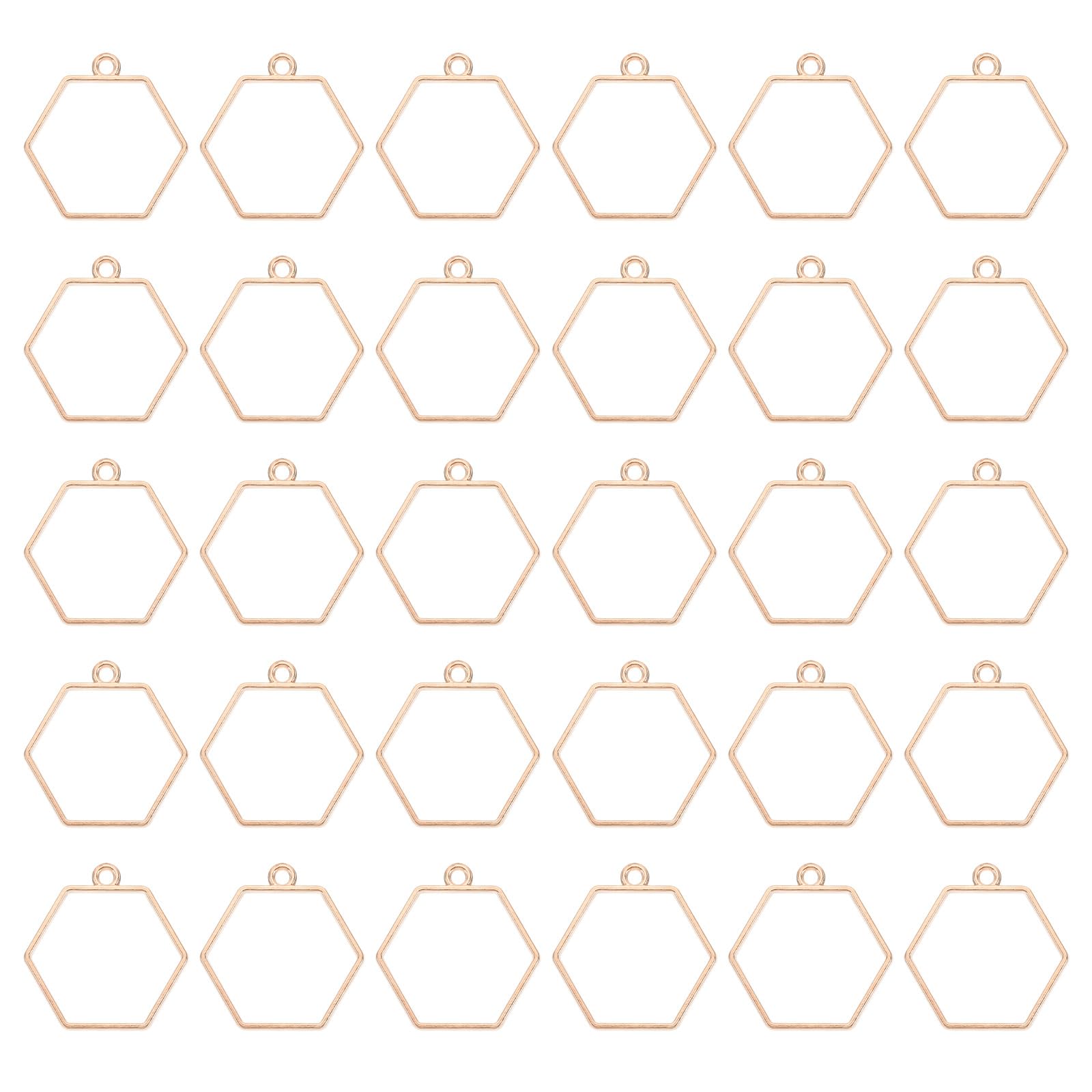 PATIKIL 50pcs Open Bezels, Resin Bezels Pendants Open Back Bezels Geometric Pressed Charm Bulk Alloy Hollow Frame for Resin Making s, Hexagon, Rose Gold — image 1