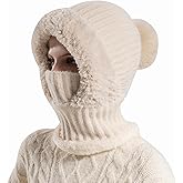 HUAMULAN Women Winter Beanie Hats One Piece Fleece Lined Knit Balaclavas Mask Set Skull Neck Circle Scarf Ski Snow Hat Pompom