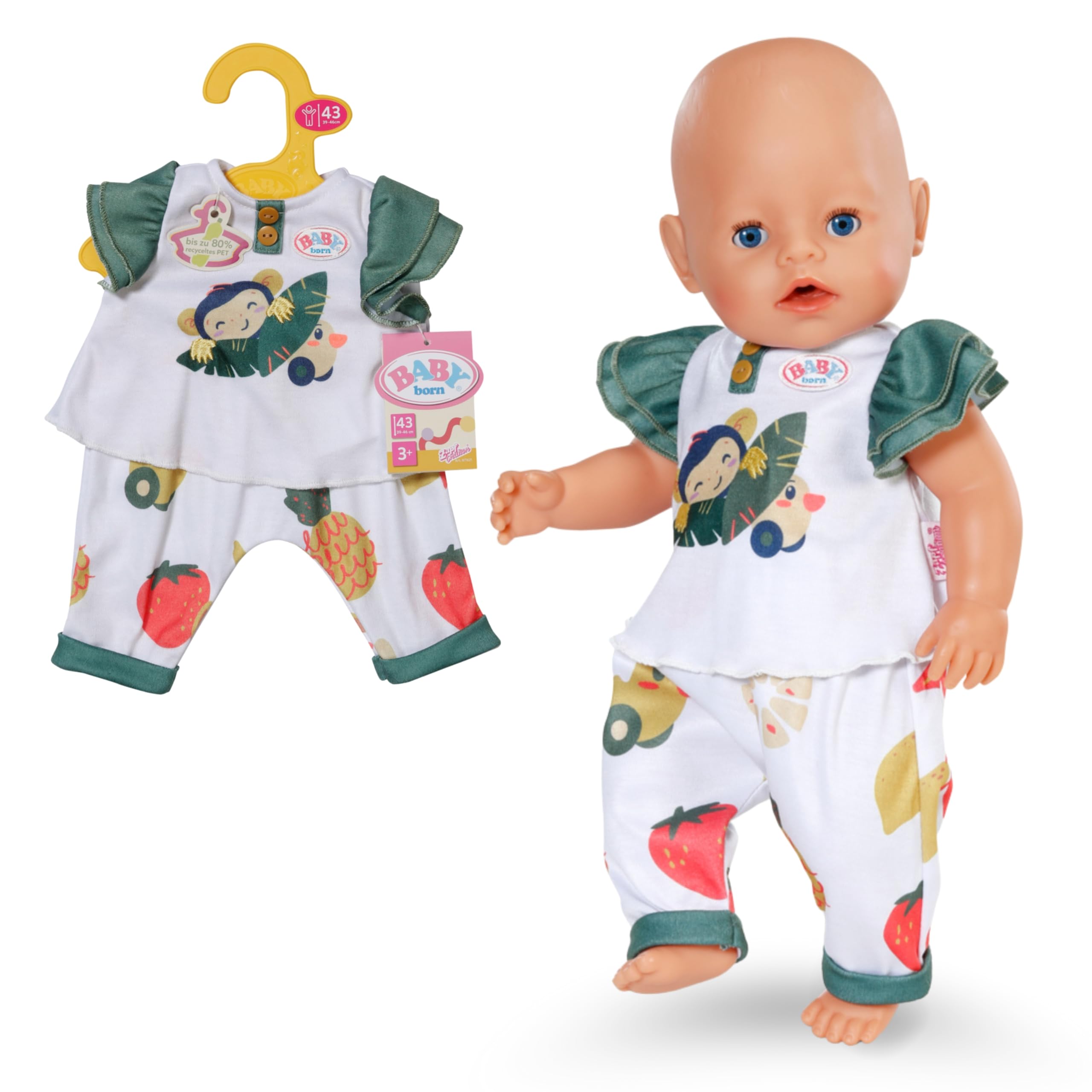 BABY born Monkey Outfit - Ruffled Shirt & Lounge Trousers in Jungle Style - Premium doll accessories - Clothing suitable for dolls of size 43 cm