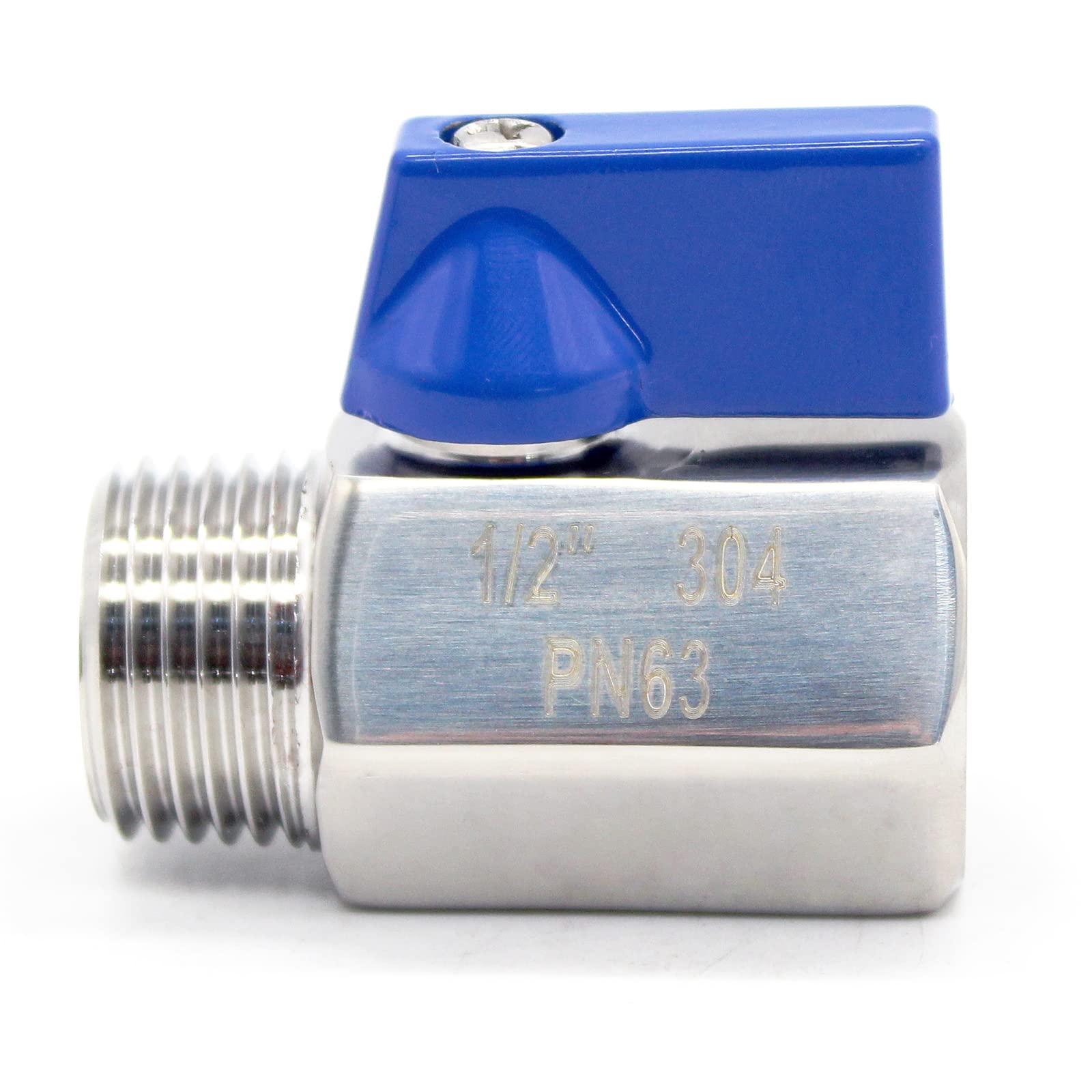 QiiMii SS304 New 1/2" Stainless Mini Ball Valve BSPT Famale x Male Thread with Blue Handle