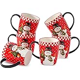 HASENSE Coffee Mugs Set of 6, Ceramic Coffee Cups with Handle, Large Christmas Latte Cup for Tea, Hot Cocoa, Milk, Stylish Mug for Holiday Gift, Dishwasher and Microwave Safe, Red