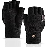 Bodvera Winter Convertible Mittens Fingerless Gloves for Men and Women Warm Half Finger Glove with Flip Texting Driving