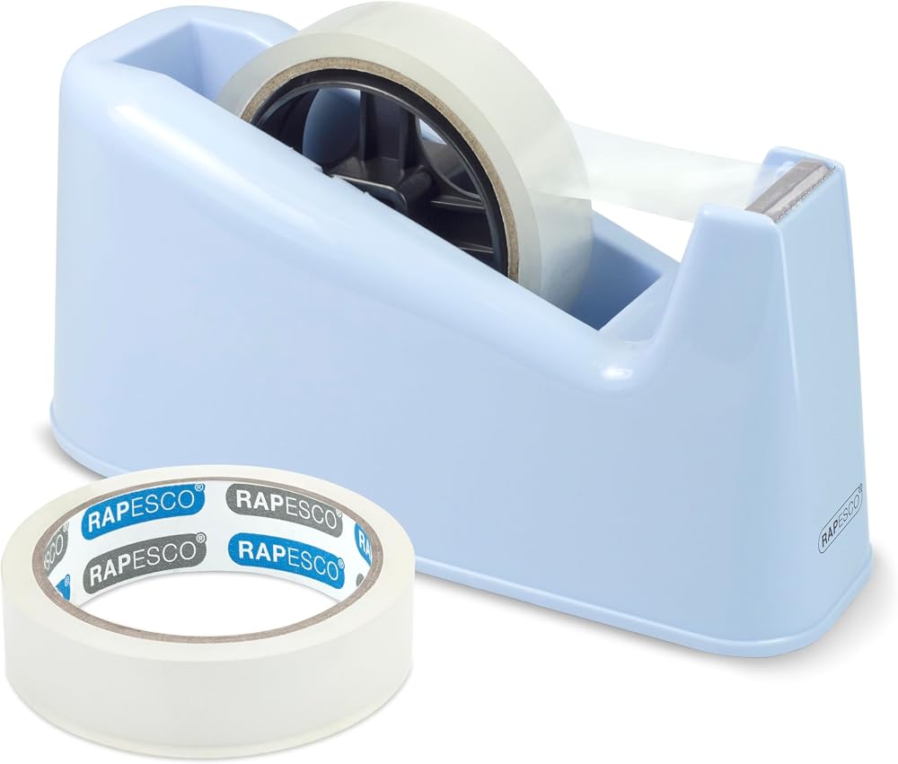 Rapesco 1488 500 Heavy Duty Tape Dispenser with 2 Tape Rolls Powder Blue