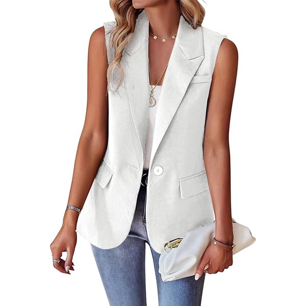 Womens Sleeveless Blazer Vest Single Breasted Casual Lapel