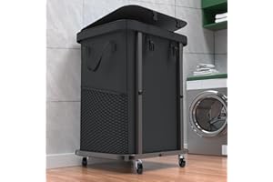 KUNLABORI 40 Gal(150L) High Grade Large Laundry Basket with Wheels, Rolling Laundry Hamper, Laundry Cart with Metal Frame and Removable Bag Design, Suitable for Laundry Room, Bedroom (Black, 150L)