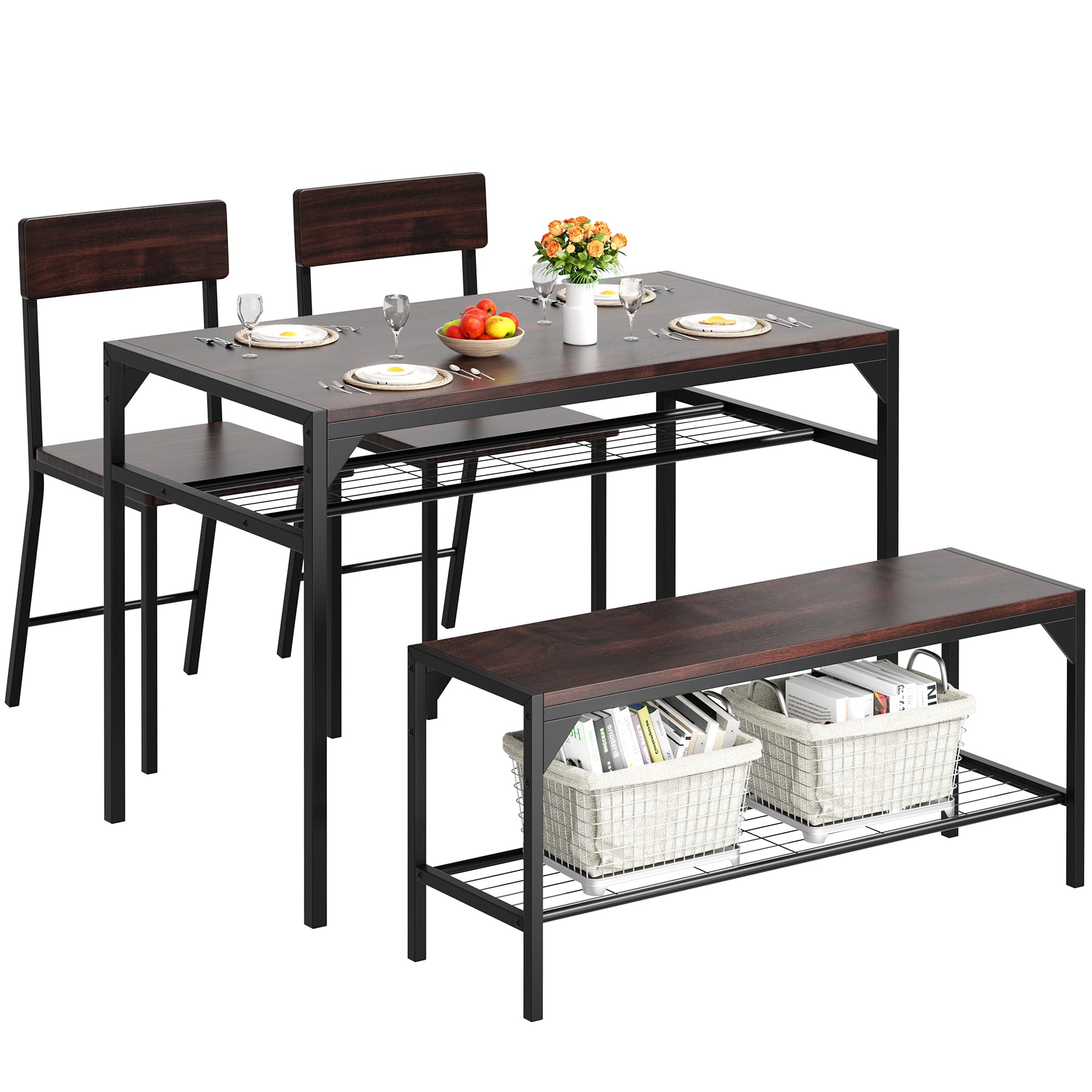 Shintenchi Kitchen Table Chairs Set of 4, Dining Table Set for 4 with Bench and Chairs, 4 Pieces ...