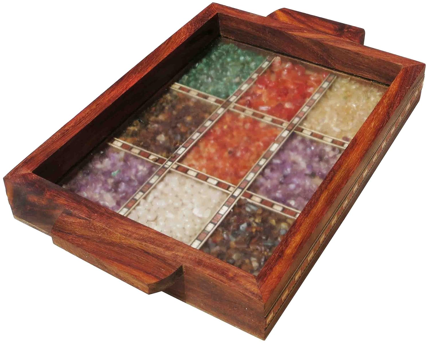 Fast Delivery Handicraft Store Serving Tray Made With Decorative Crushed Gem Stones In Design Of Nine Squares Must For Home Dining Purpose For Your Style Of Play At The Cheapest Prices