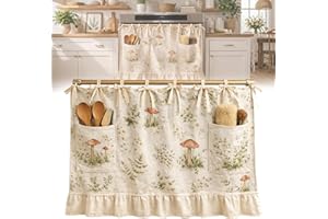 Oven Skirt Curtain with Pockets, Handmade Oven Skirts, Modern Farmhouse Kitchen Decor, Ribbon Ties, Tabs & Ruffled Trim, for 