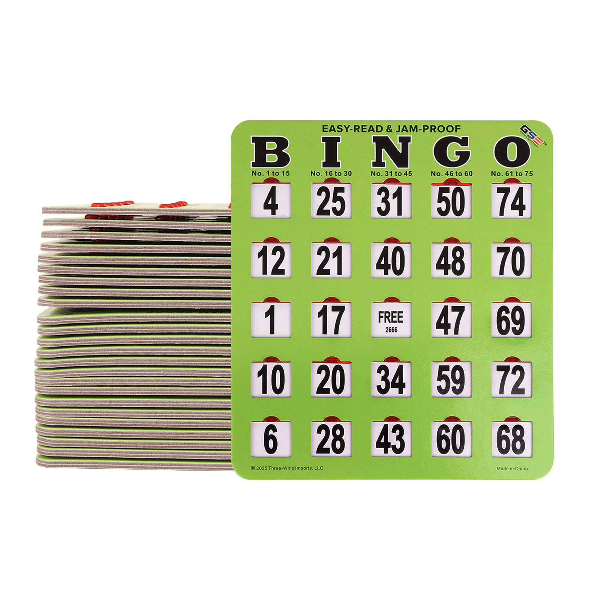 GSE Games & Sports Expert Green Jumbo Shutter Bingo Cards, Finger-Tip Shutter Slide Bingo Cards, Easy-Read Large Print Bingo Cardboard with Sliding Windows (25-Pack)