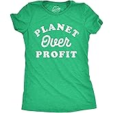 Womens Planet Over Profit Funny T Shirts Earth Day Graphic Tee for Ladies