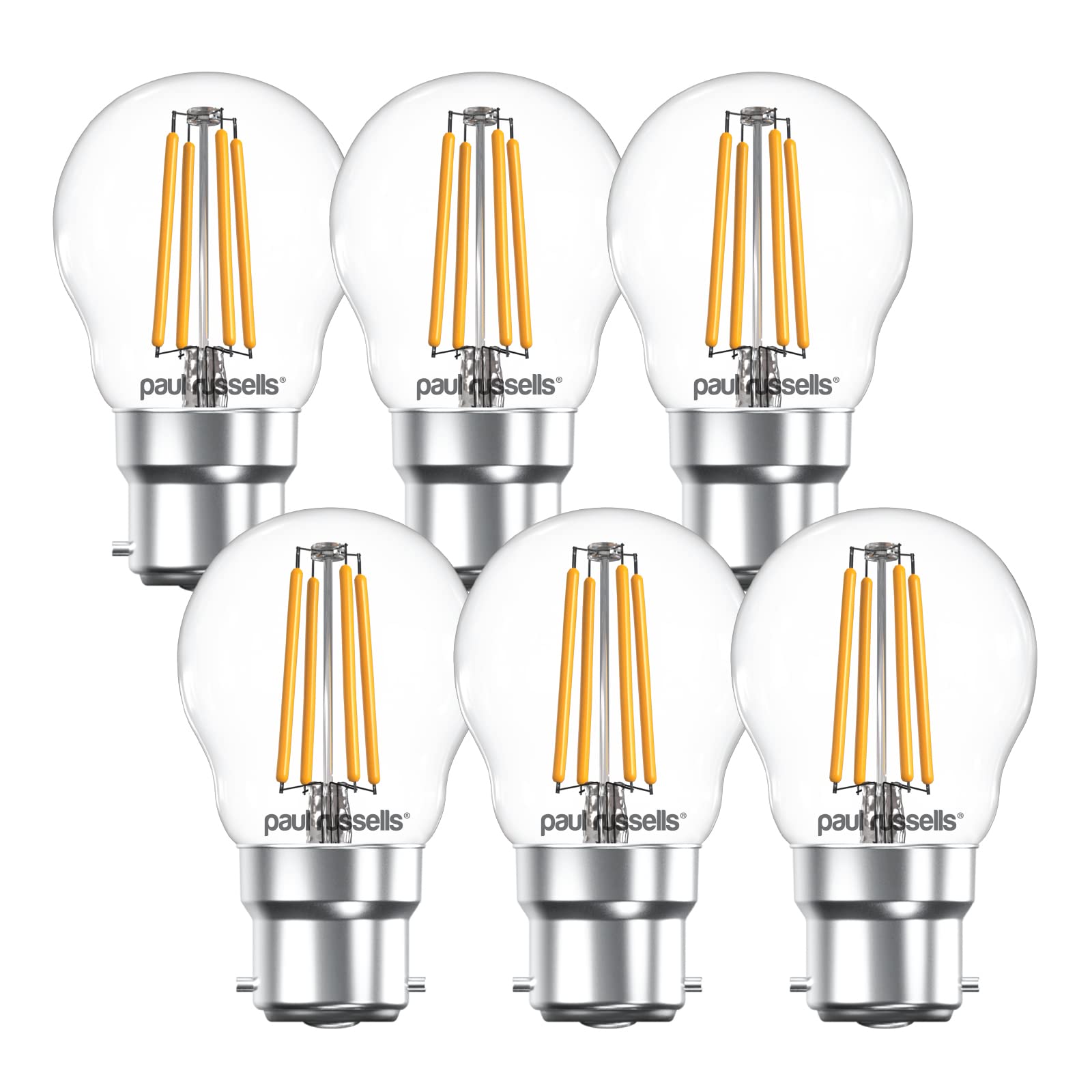 Paul russells LED Filament Golf Ball Light Bayonet Cap B22, 40w Equivalent Replacement G45 Bulbs, BC 4.5W 470LM Mini Globe 2700K Warm White Lamps, Chandelier Energy Saving Lightbulbs, Pack of 6