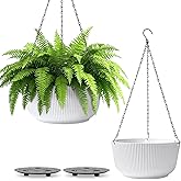 T4U 10 Inch Hanging Planters for Indoor Plants, 2 Pack White Self Watering Hanging Plant Pot, Hanging Pots Set with Drainage 