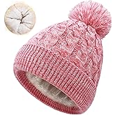 HOPSOOKEN Kids Winter Hat Warm Fleece Beanie with Pom Pom Thick Knit Cap Gifts for Girls Boys 3-8 Years