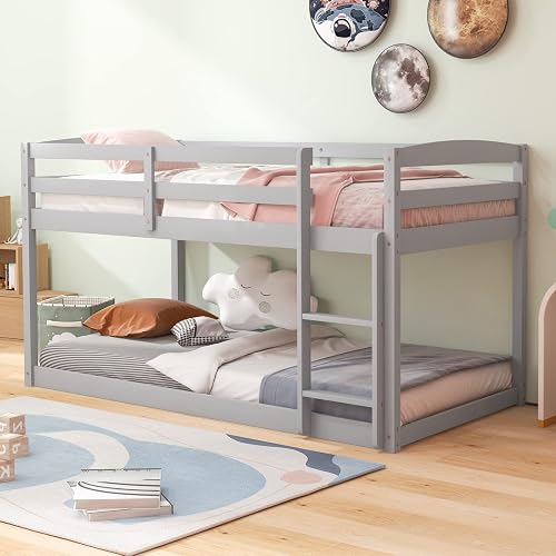 Giantex Twin Low Bunk Bed, Solid Wood Twin Over Twin Bunk Bed Frame ...