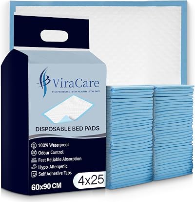 ViraCare 100x Incontinence Bed Pads 60x90cm with Adhesive Tabs 4x25