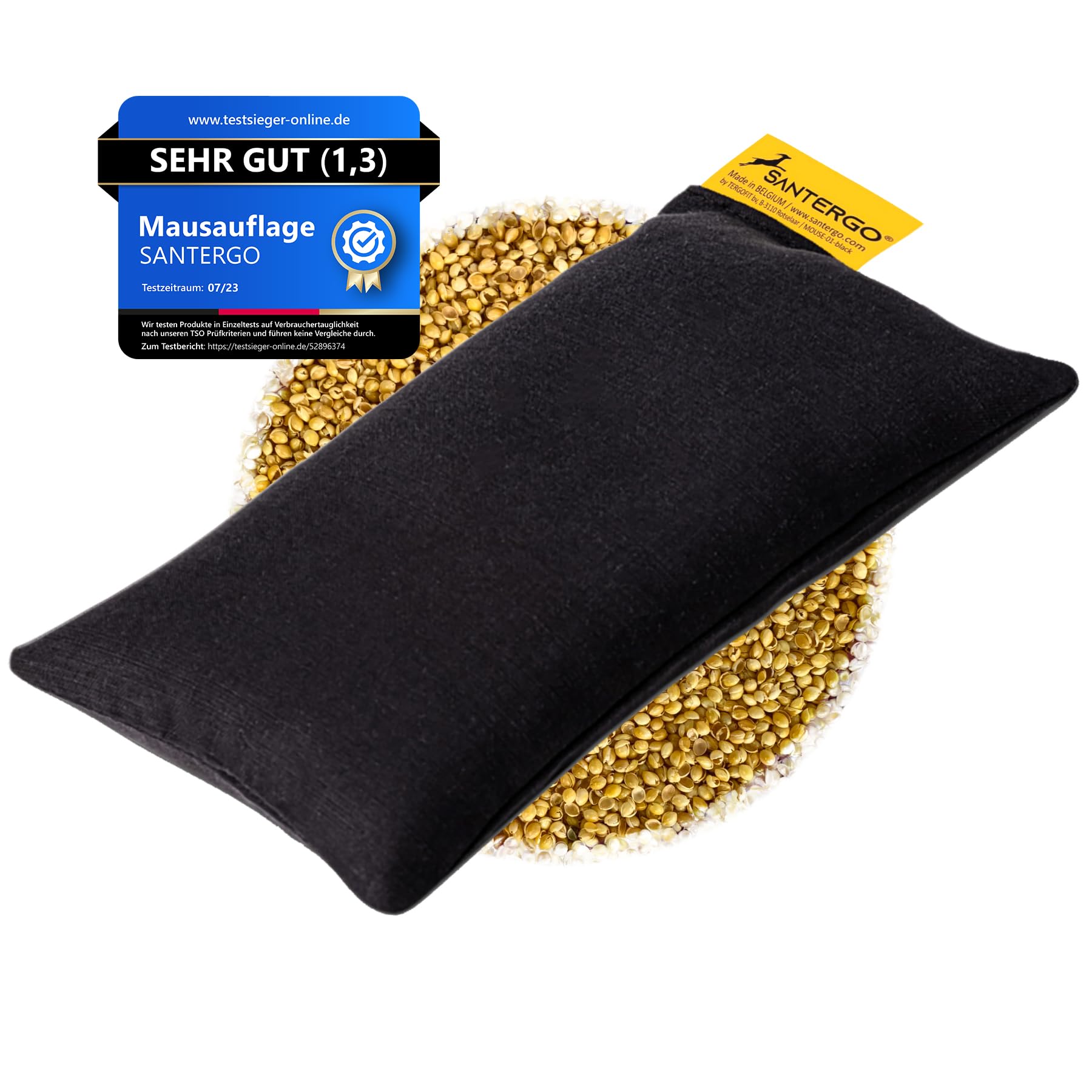 SANTERGO Mouse pad Wrist Rest - Ergonomic Palm Support Made of Organic Millet Chaff, Anti-tendonitis Problem for Computer Mouse, Relieve Wrists, Cushion Support in Black