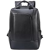 TIDING Genuine Leather Business Backpack for Men Women Professional 15.6 Inch Laptop Bag Work Office Casual Daypack, Black